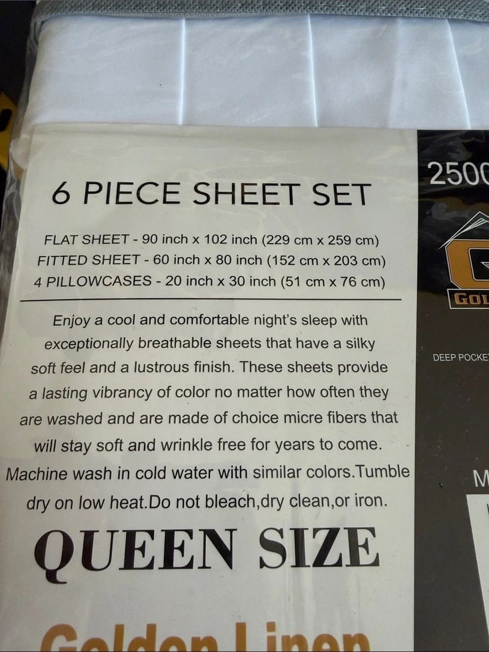 2500 Series Queen Sheet Set in White - 6 Piece